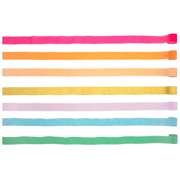 Our streamers are crafted from crepe paper in neon and gold, perfect for paper party decorations. Image4