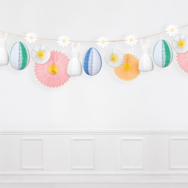 Our Easter garland features honeycomb decorations of bunnies, flowers and eggs. Image5