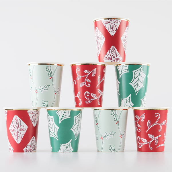 Our party cups include red cups and green cups, ideal as Christmas table decorations too.