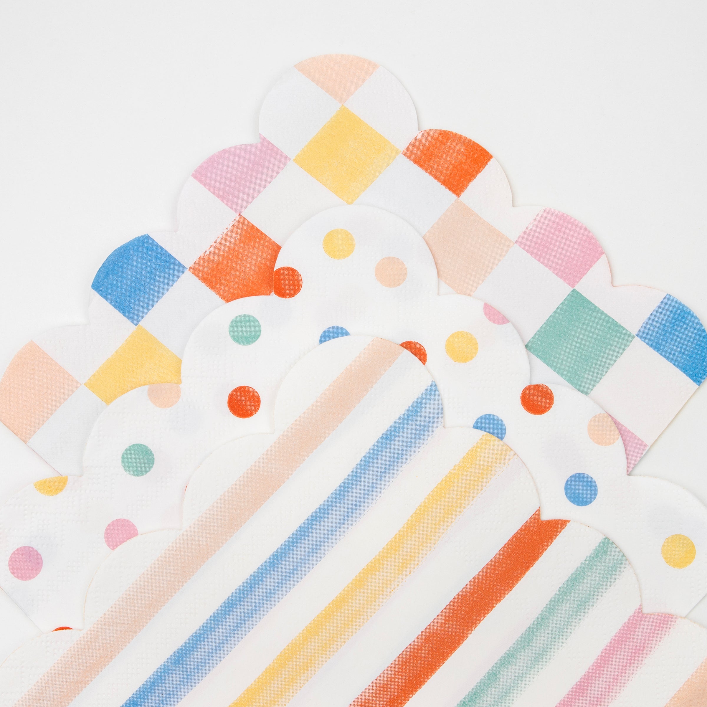 Our party napkins feature bright colors, perfect as party table decorations.