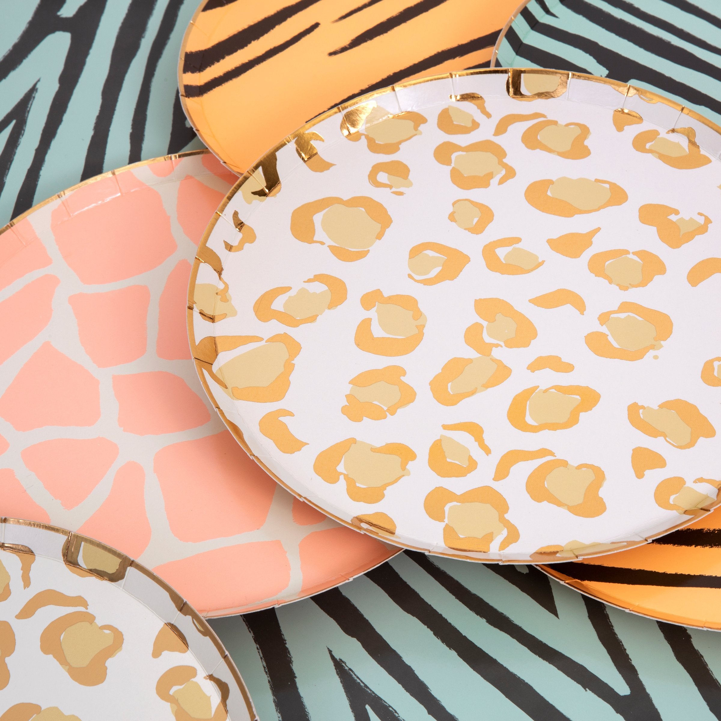 Our animal print side plates are fabulous paper plates for a safari party.