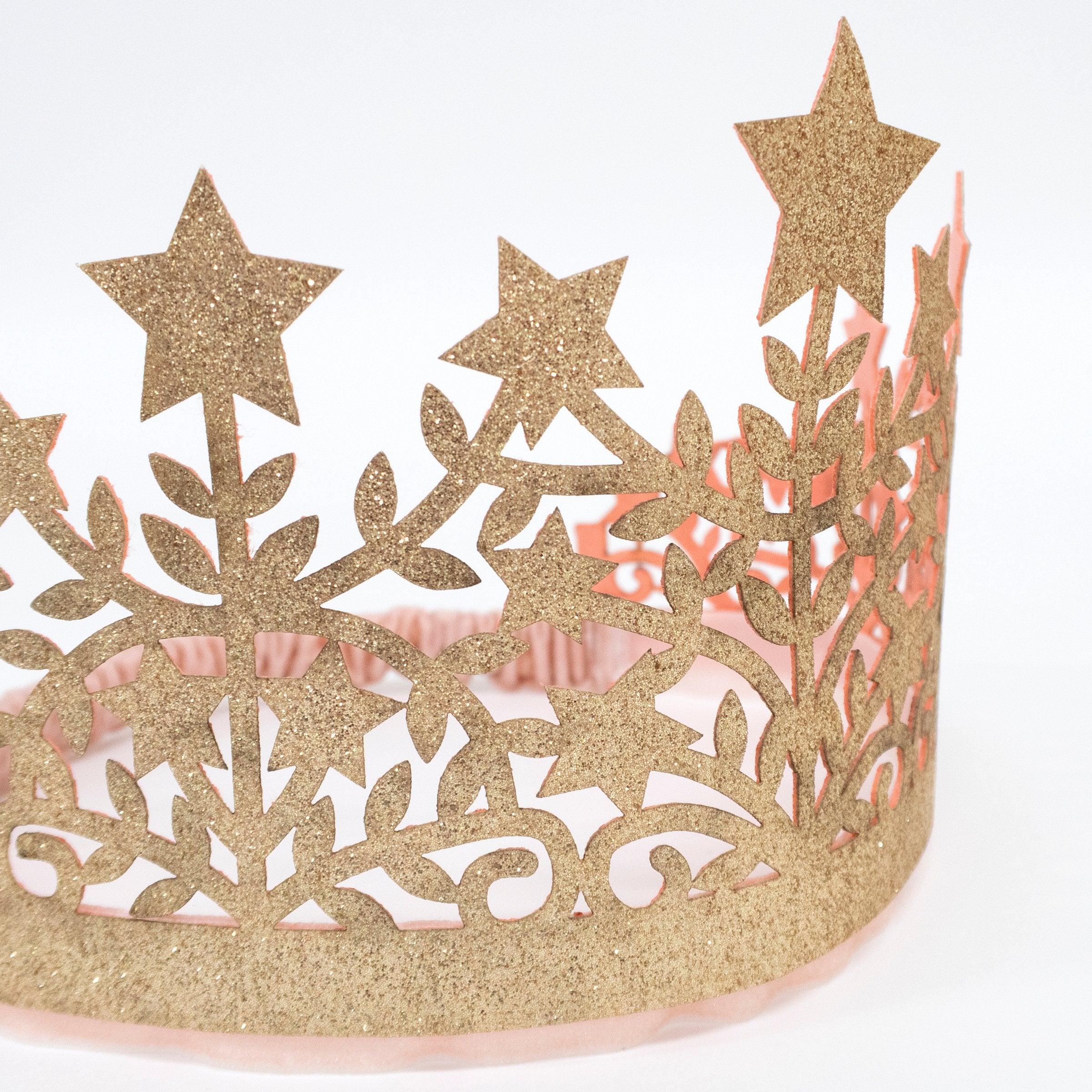 Our gold crown, made with gold glitter fabric, is the perfect kids' crown.