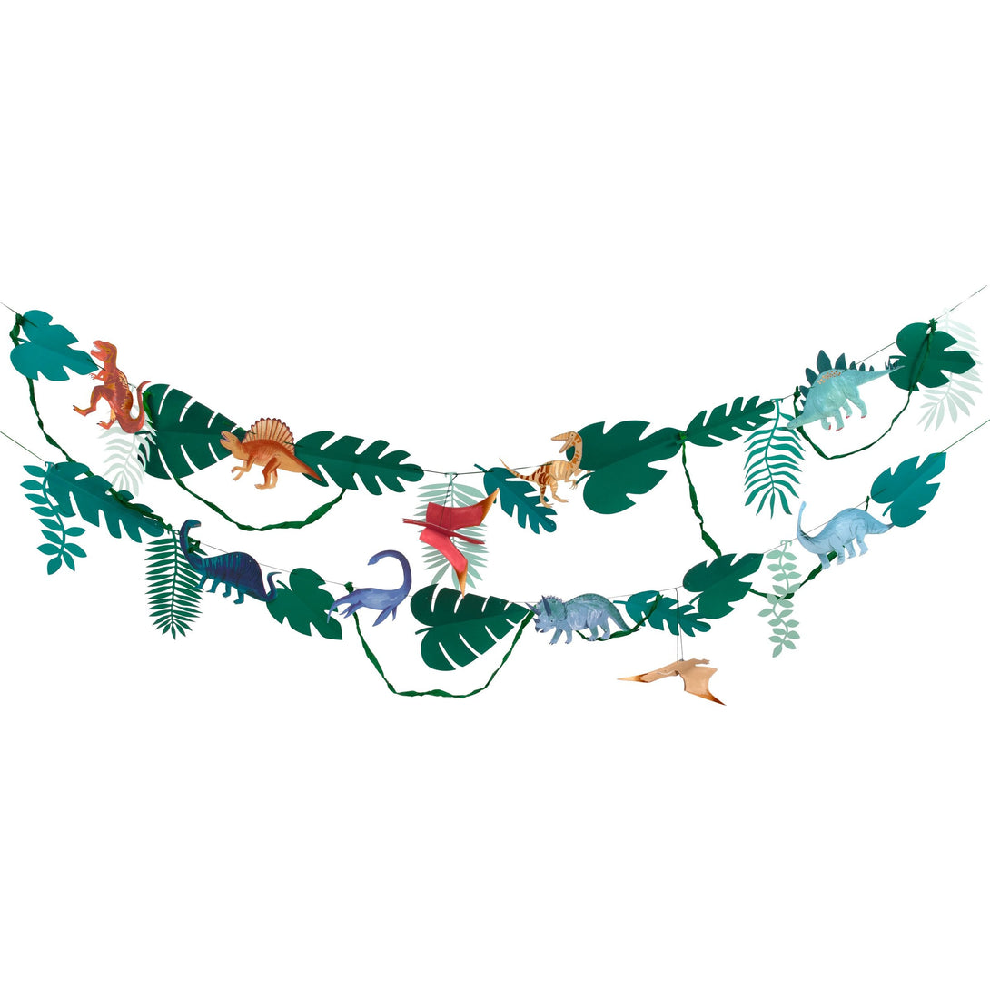 Our large garland, featuring colorful dinosaurs, is perfect for a dinosaur themed party.