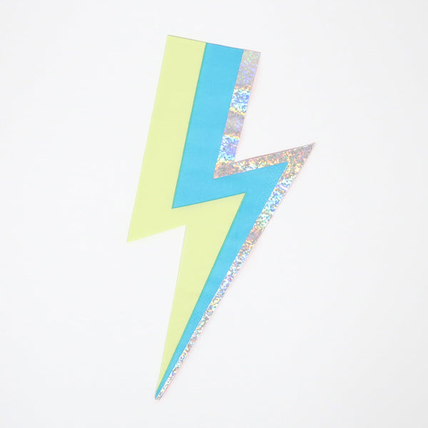 If you're looking for superhero party supplies then you'll love our lightning bolt paper napkins with holographic silver foil details.