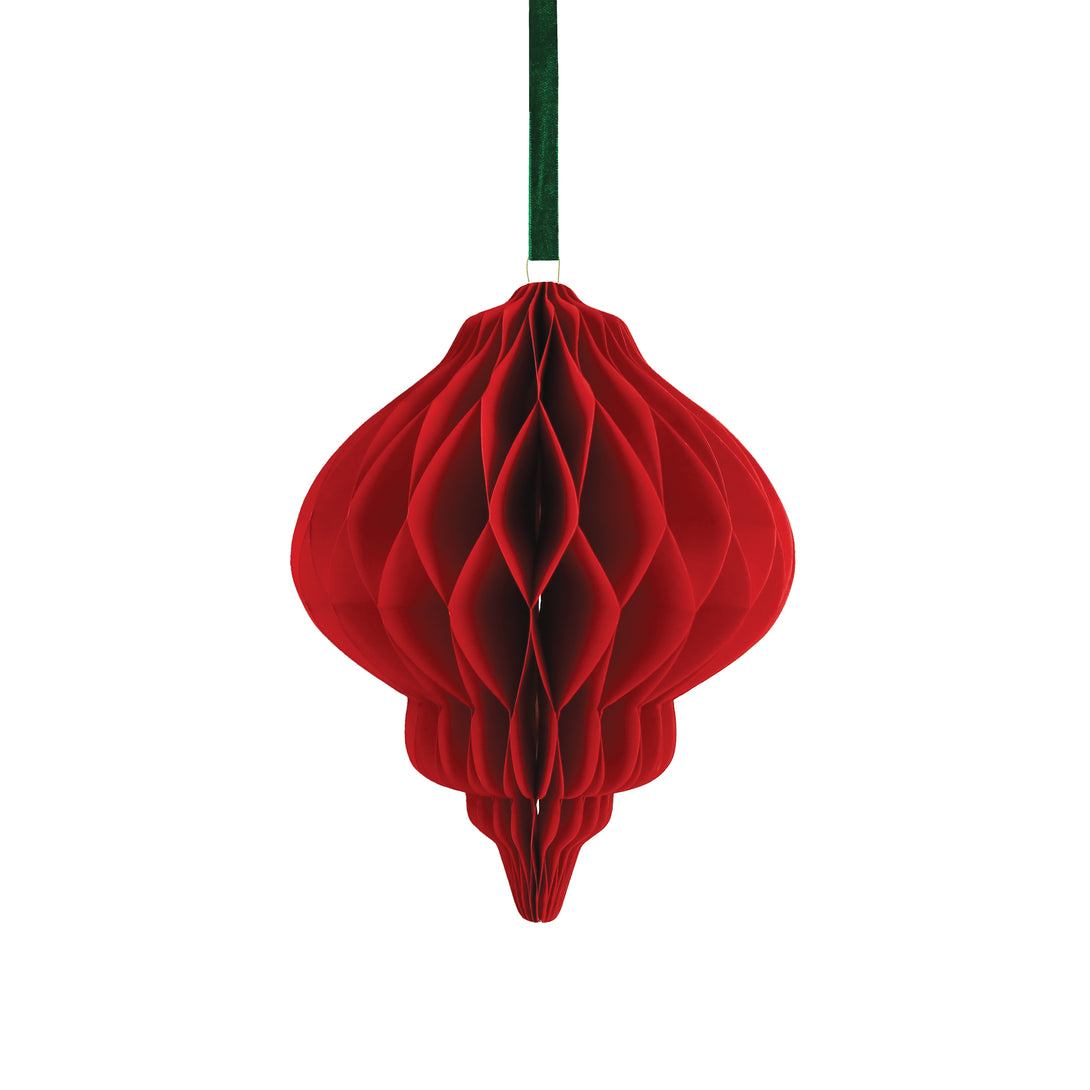 Our hanging Christmas decorations feature shiny silver foil, honeycombed paper and luxury ribbons.