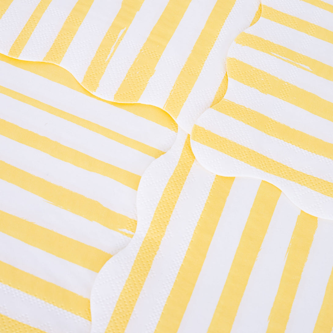 Our paper napkins, crafted with bright yellow stripes, are ideal to add to your birthday party supplies.