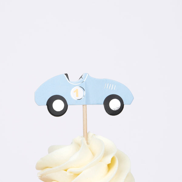 Our race car cupcakes, with car toppers and striped cupcake cases, will look amazing at a race car birthday party. Image3