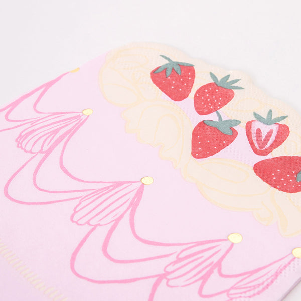 Our party napkins, large napkins in the shape of a strawberry cake, are ideal to add to your birthday party supplies or for garden parties. Image2