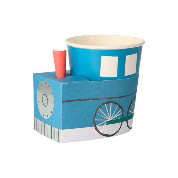 Our paper cups, in the shapes of trains, are ideal for a train party. Image6