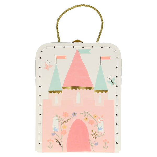 This mini suitcase, with a magical castle illustration, contains a charming cat toy for kids to play with inside. Image5
