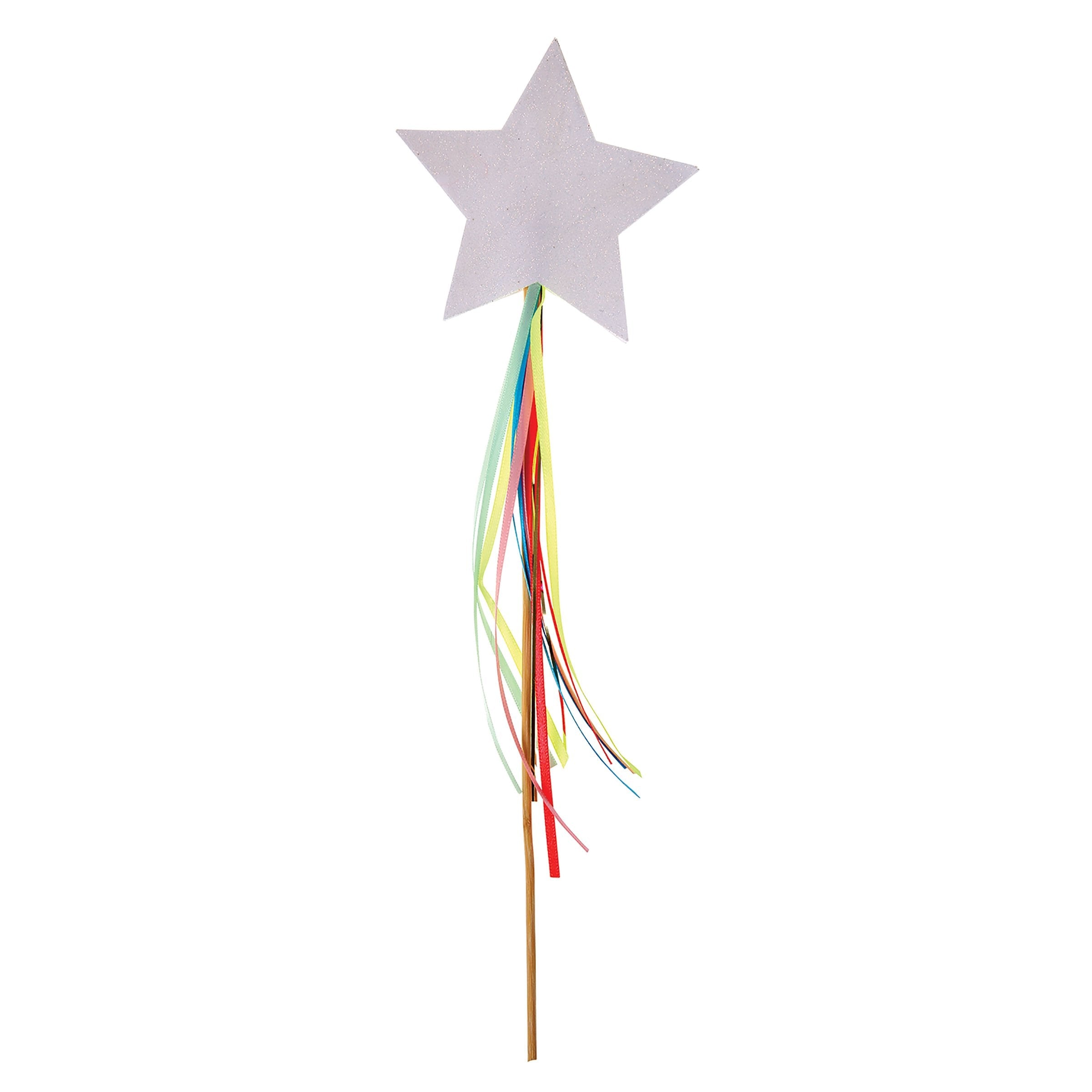 Each fairy wand has crystal glitter and colorful ribbons.