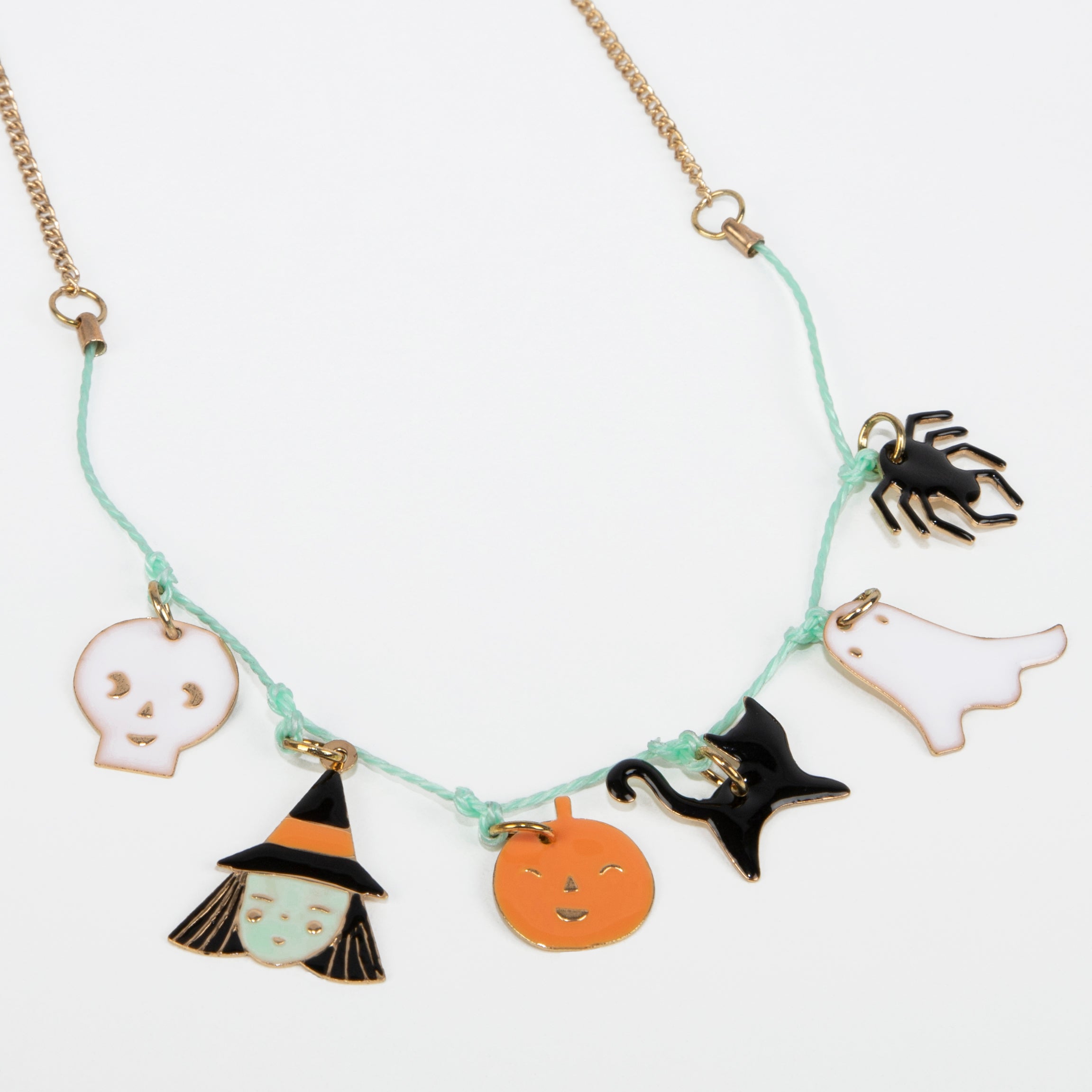 This fabulous Halloween necklace features Halloween charms.