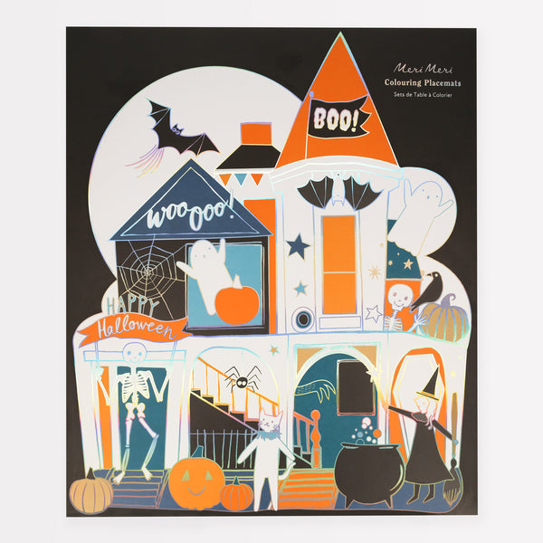 If your kids love coloring then our Halloween haunted house, which works as a poster and paper placemats, are perfect.