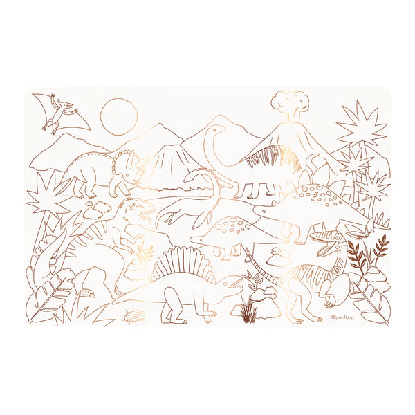 Coloring time is here, with out special kids placemats featuring dinosaurs, perfect for a dinosaur party. Image2