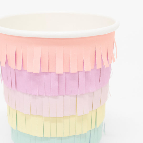 These rainbow party cups are crafted with bright layers of fringed tissue paper for a fabulous effect. Image2