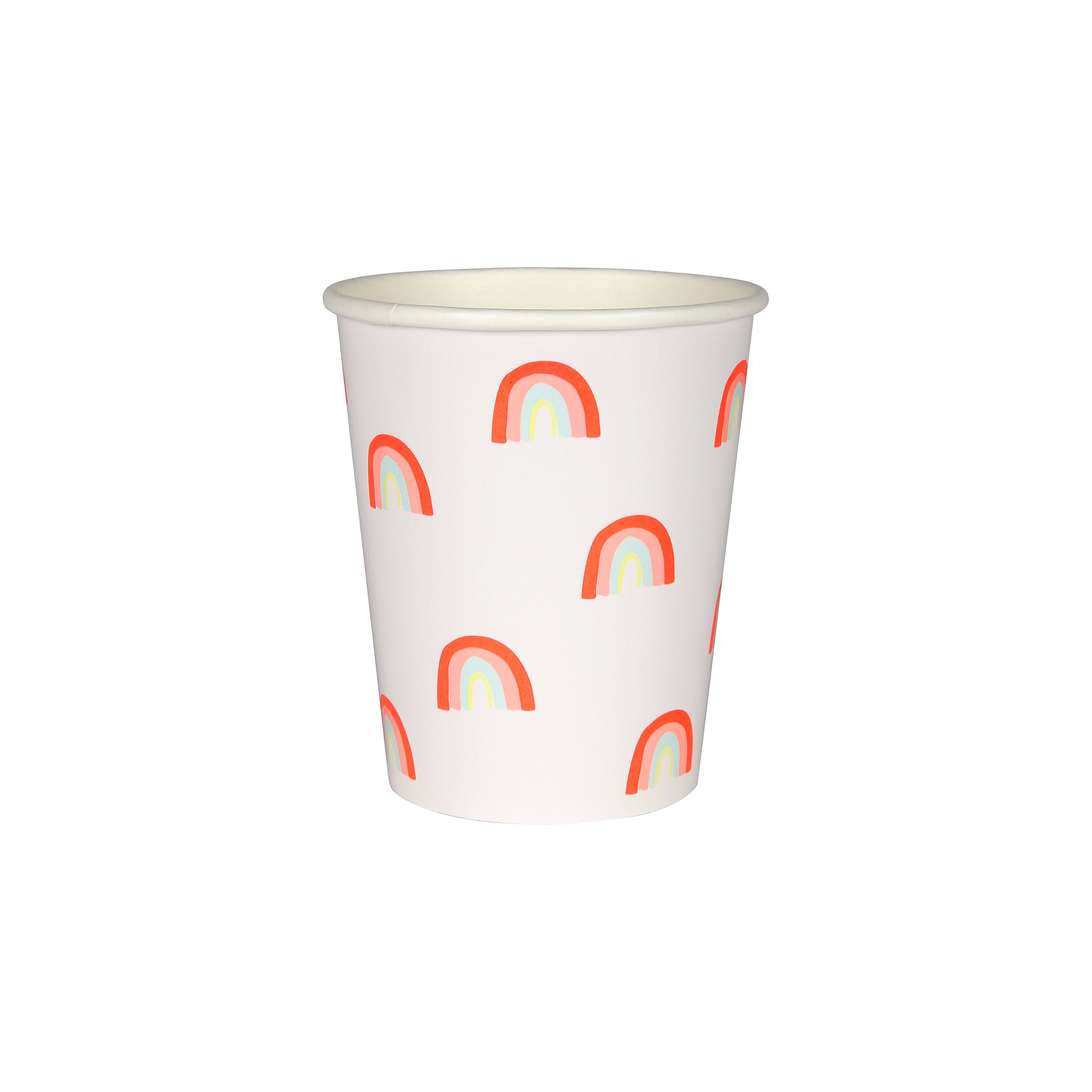 These paper cups, with a mini neon rainbow design, are really bright and cheerful.