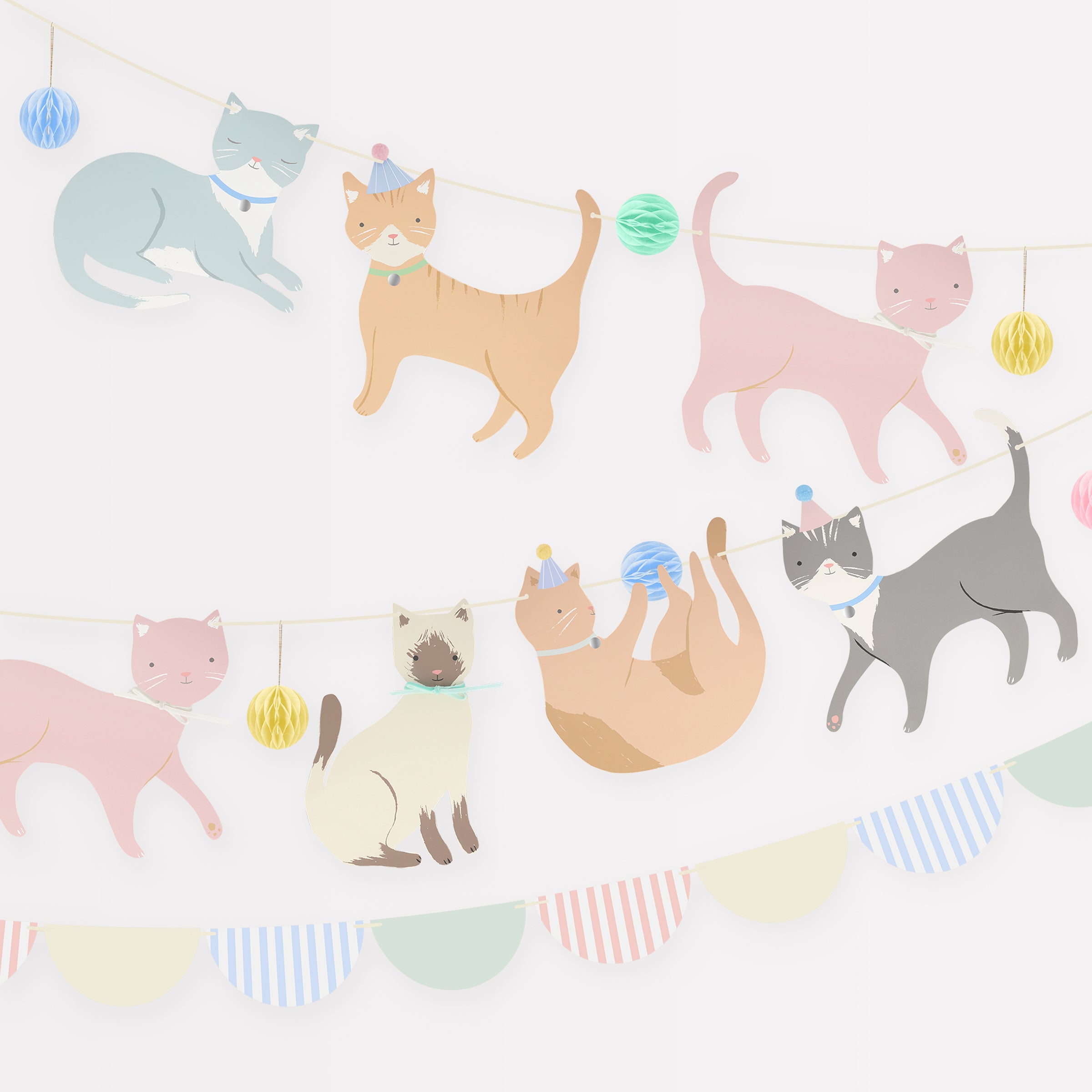 A cat themed birthday party will look amazing with our paper garland featuring cute cat decorations.