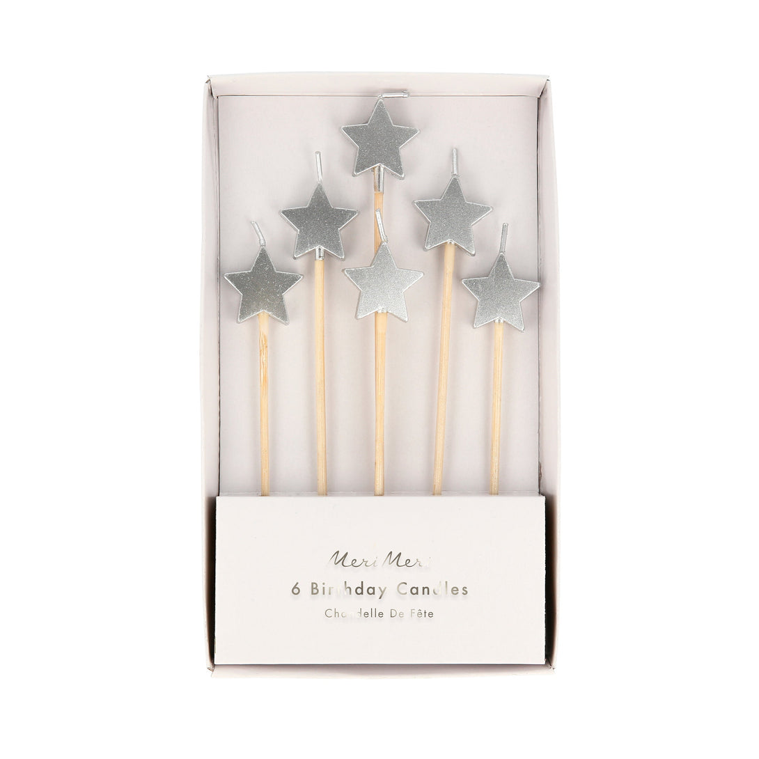 Our star candles, in shiny silver, are perfect as Christmas cake decorations.