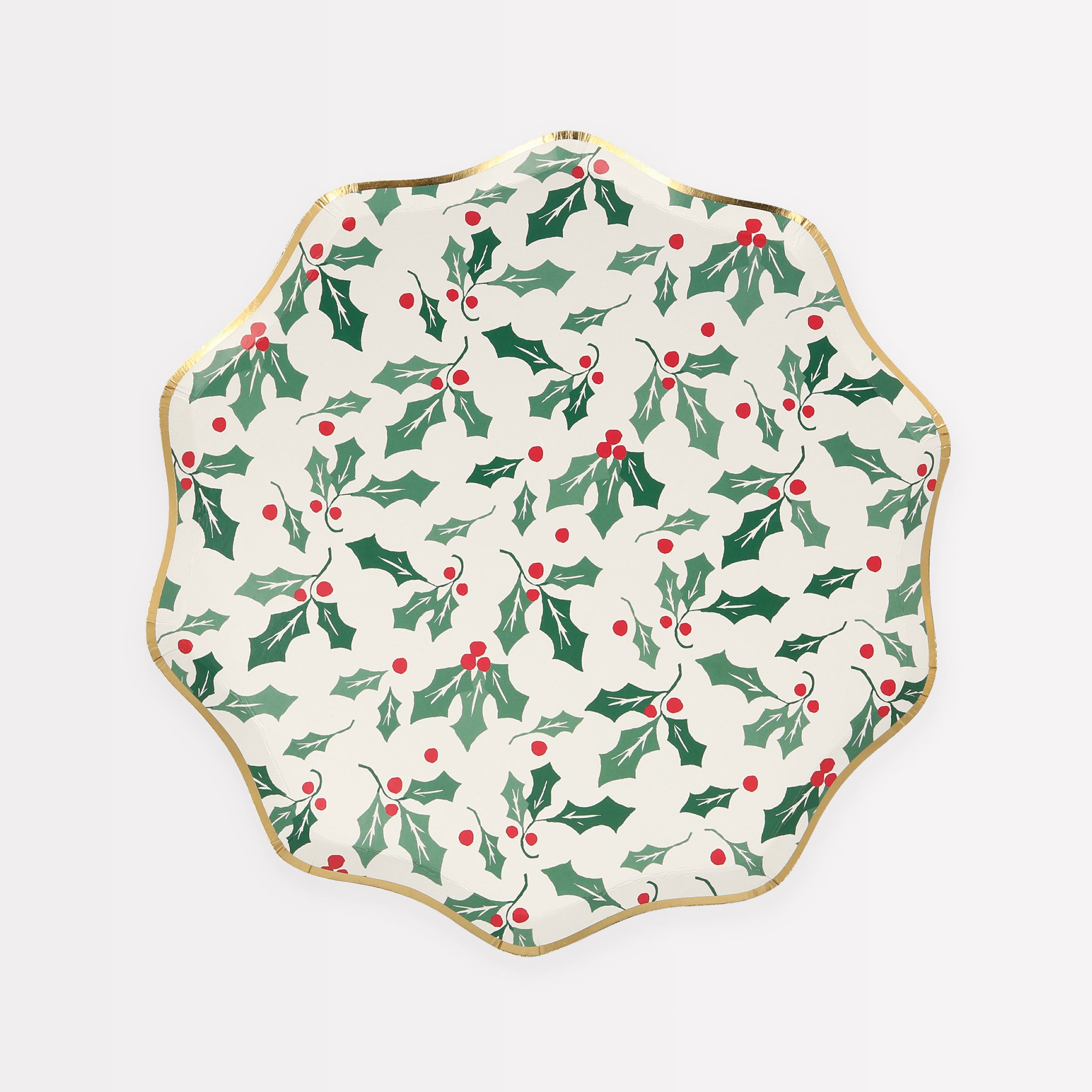 Our small plates with a holly design are the perfect paper plates for a Christmas party.