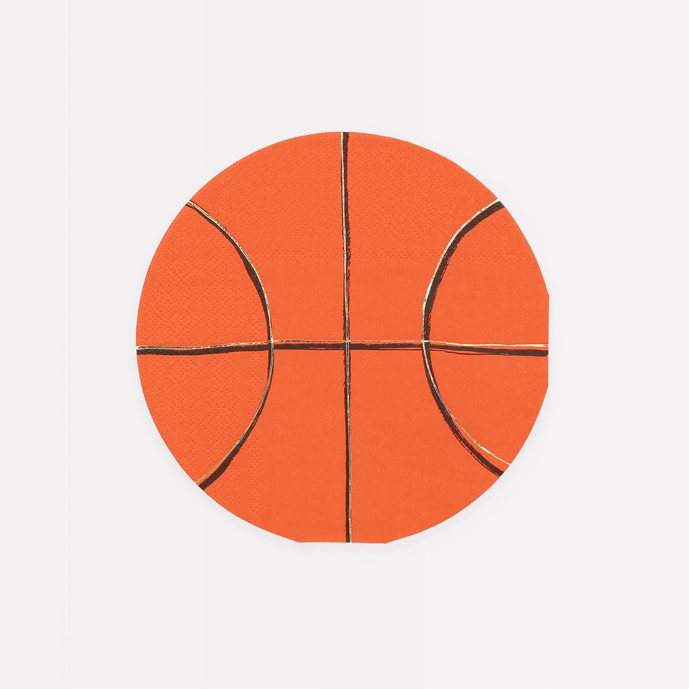 Our napkins, in the shape of a basketball with gold foil details, are perfect for basketball party supplies.