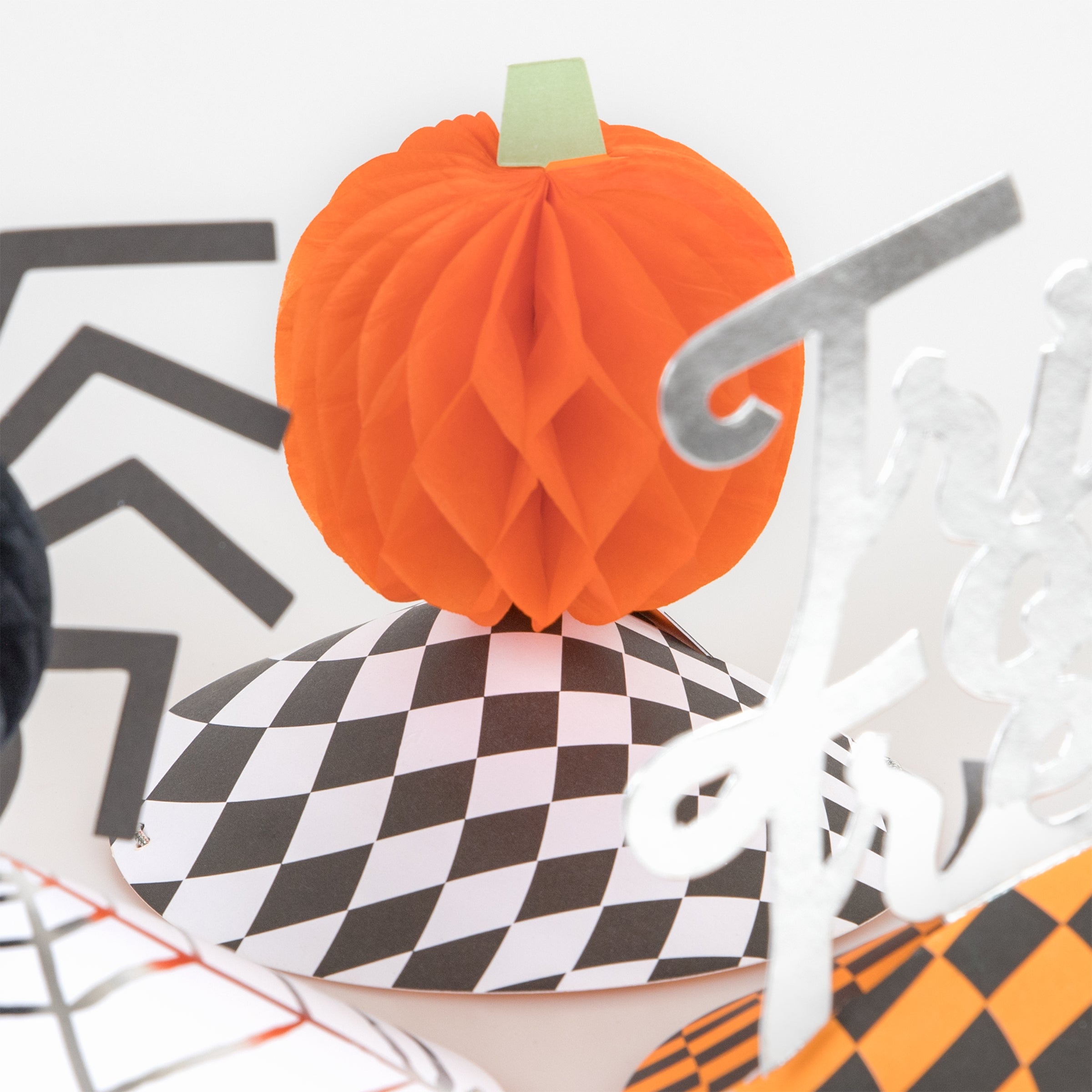 Our party hats, decorated with pumpkins, spiders and Trick or Treat? wording, are the perfect Halloween accessory.
