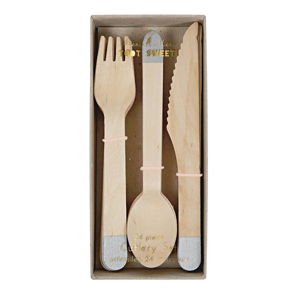 Silver Wooden Cutlery Set