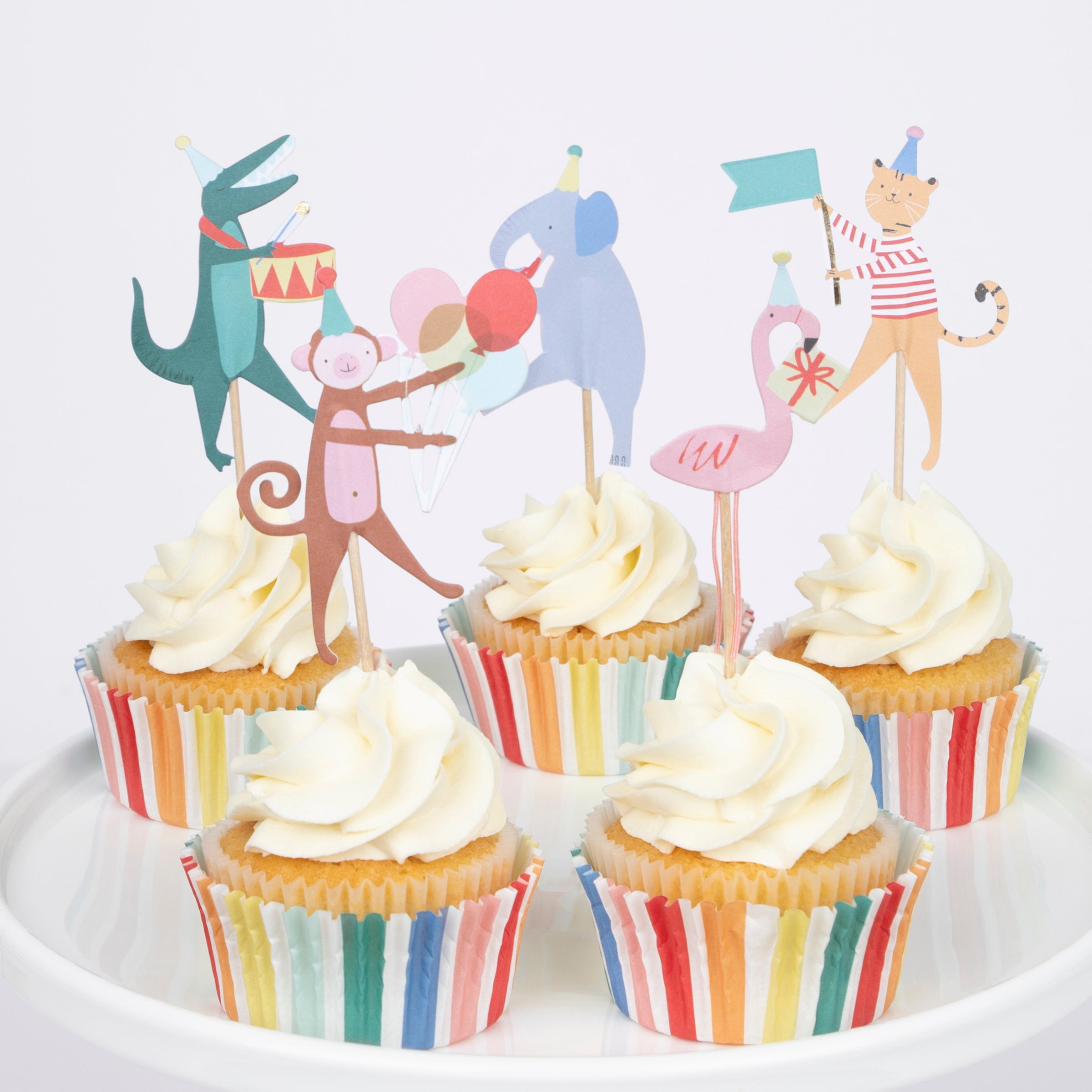 Our animal cupcake toppers and striped paper cupcake cases are perfect for baby shower cupcakes.