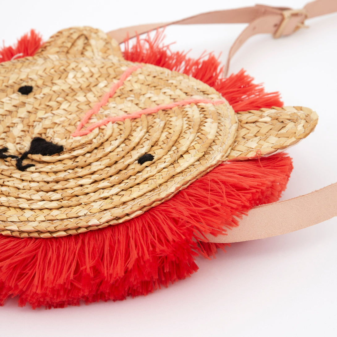 Lion Cross Body Straw Bag