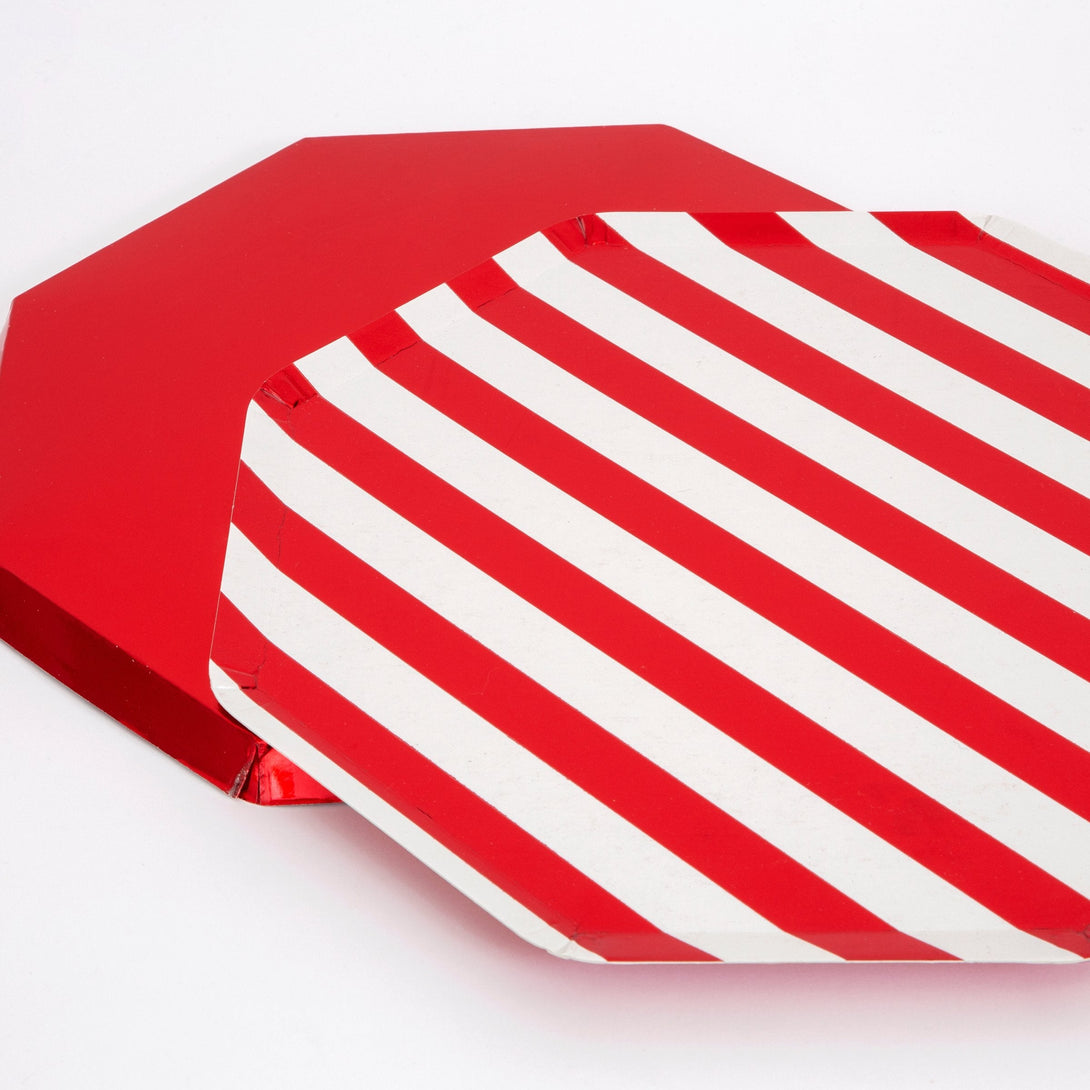 Shiny Red Stripe Dinner Plates