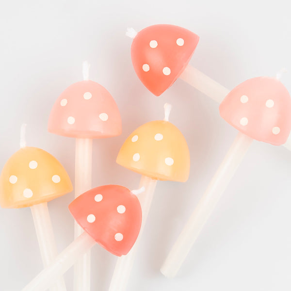 Our mushroom birthday candles are perfect for a fairy birthday party, outdoor birthday party or fall birthday party. Image4