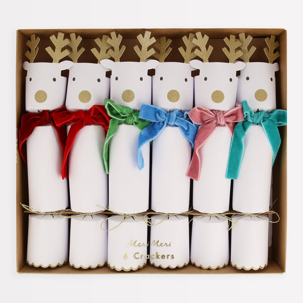 Our party crackers, with a reindeer design, will look beautiful as Christmas table decorations.