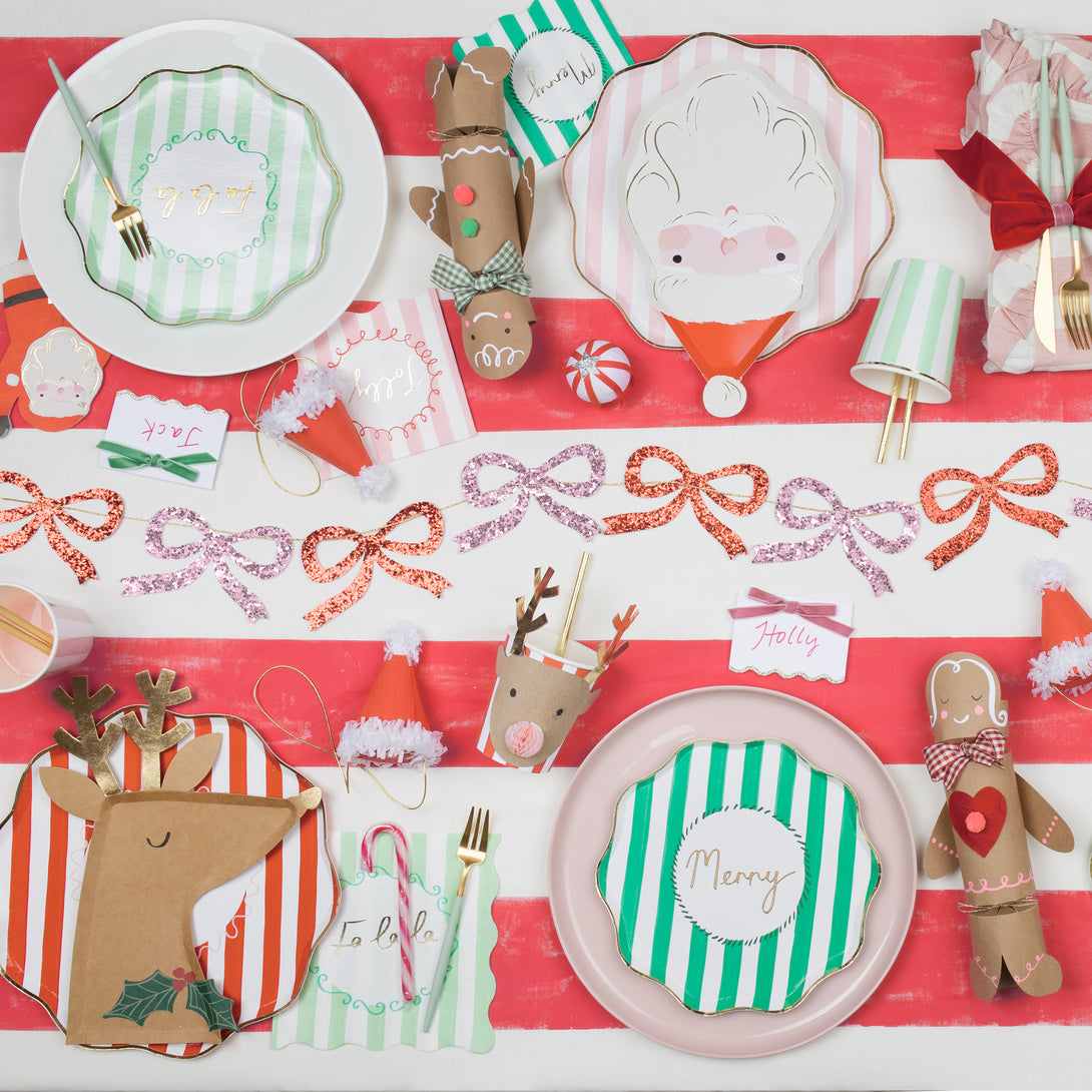 Our party napkins, with festive stripes, make wonderful Christmas table decorations.