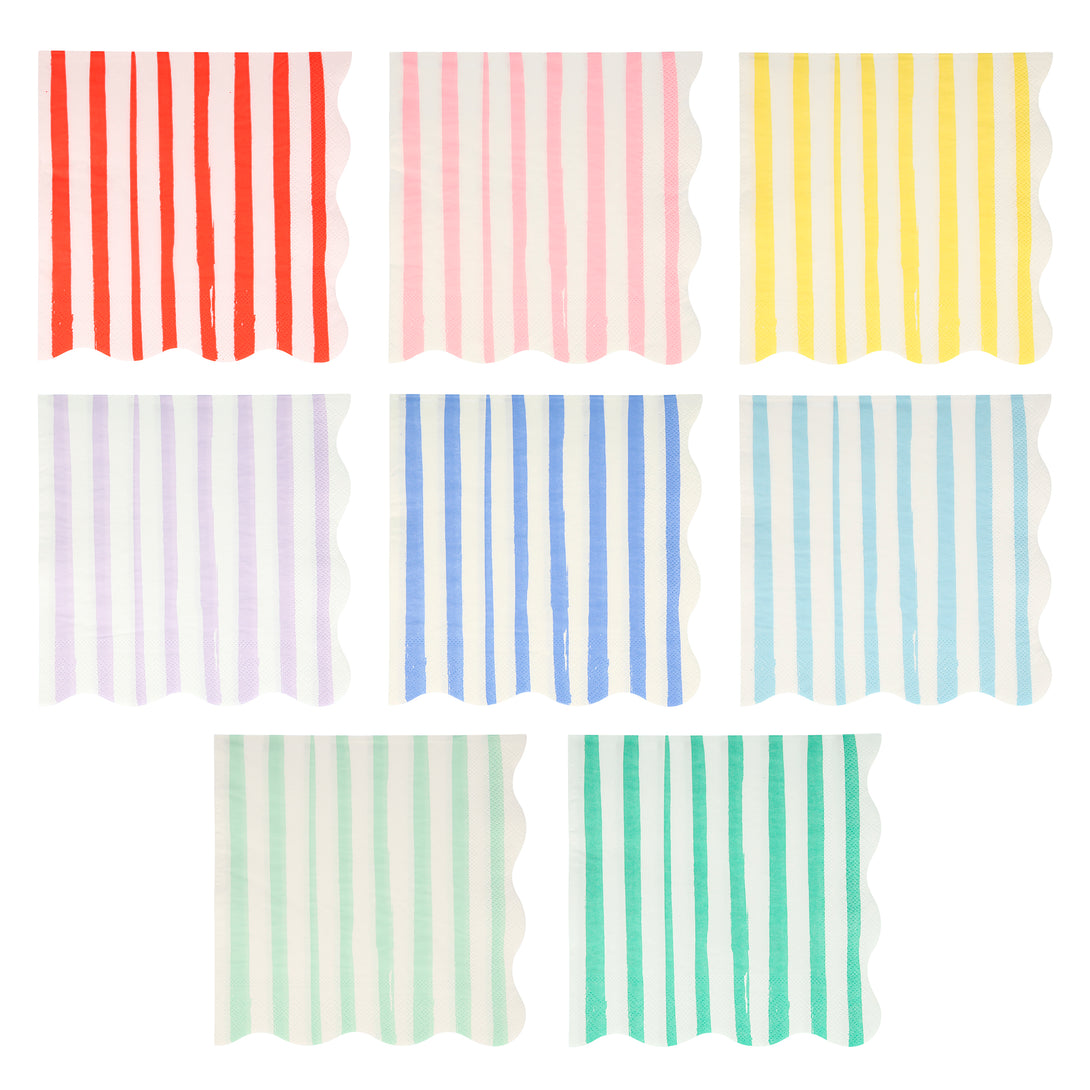 Our scalloped napkins, with bright stripes, are really stylish paper napkins.