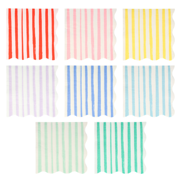 Our scalloped napkins, with bright stripes, are really stylish paper napkins.