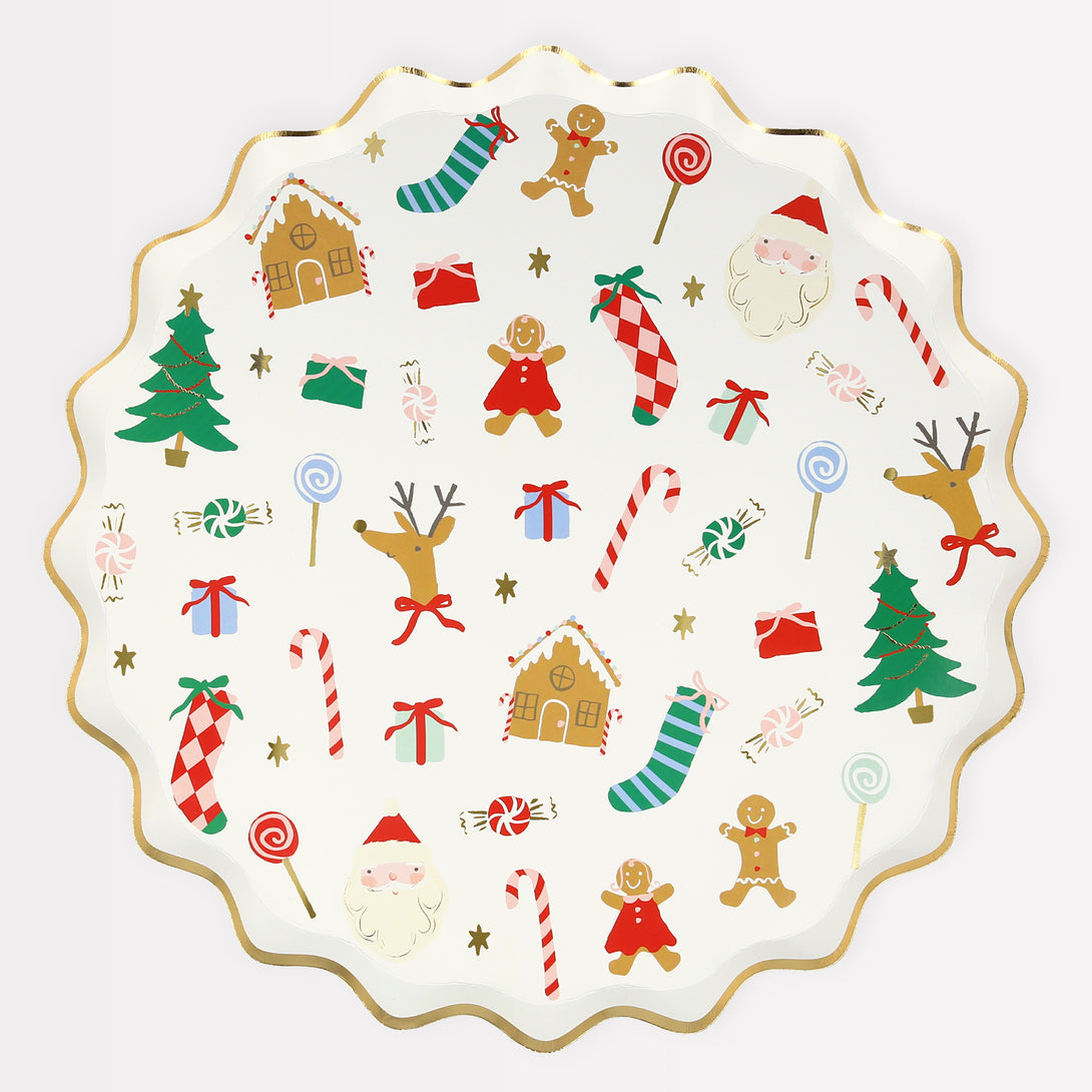 Our special Christmas set for the kids includes Christmas plates, cups and napkins, temporary tattoos and a festive paper garland.