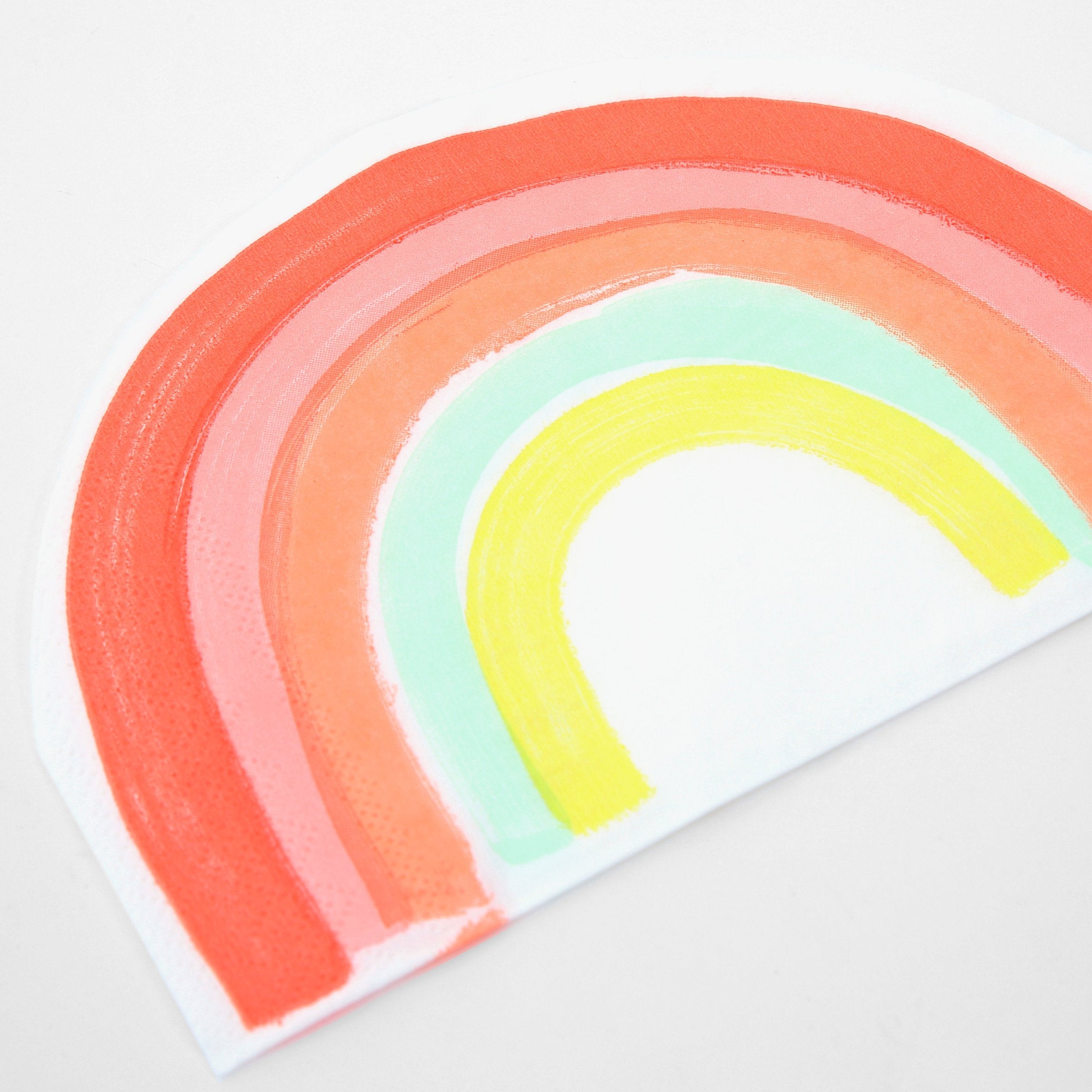 These cheerful napkins are crafted in the shape of a rainbow, with bright neon colors.