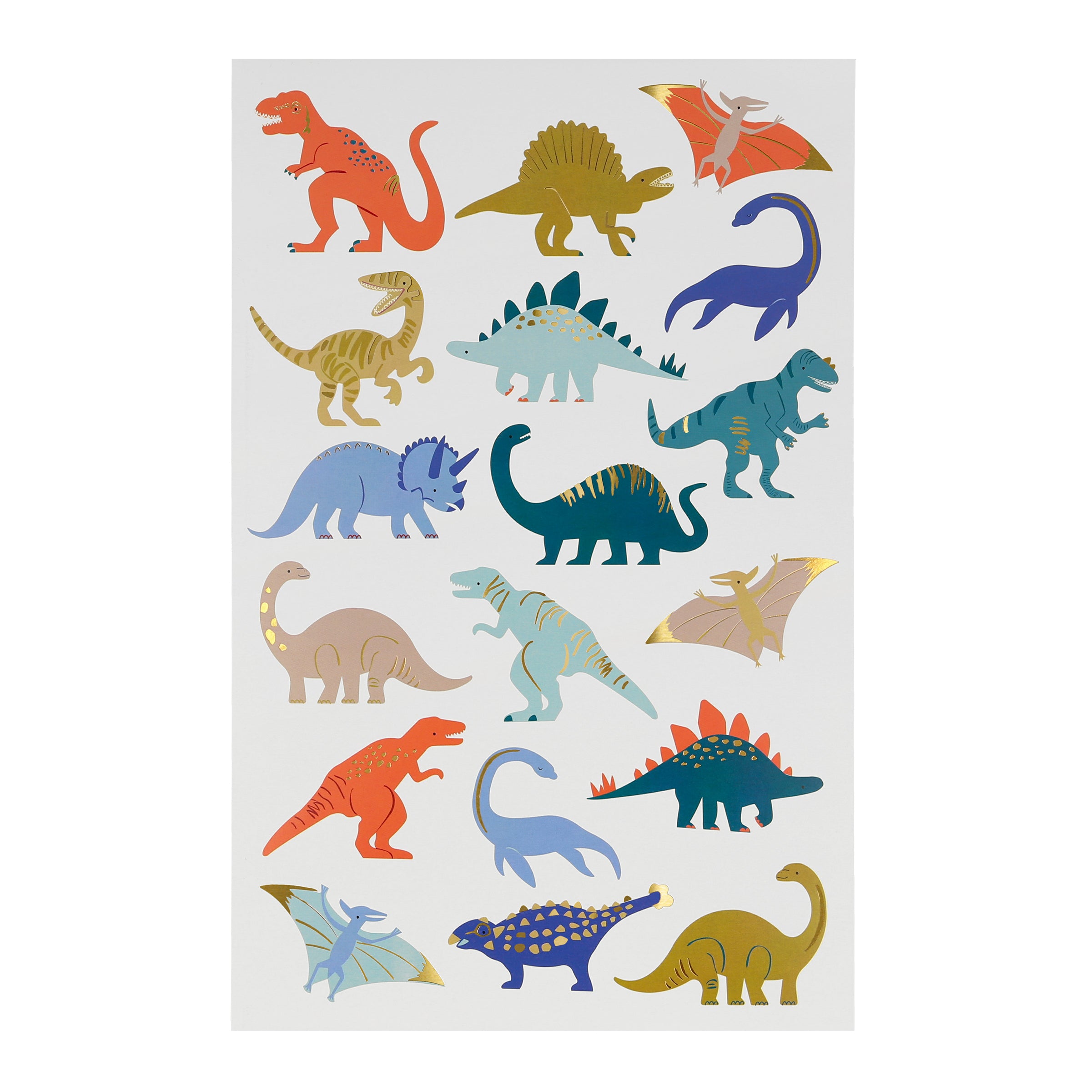 Our cute dinosaur tattoos feature bright colors and shiny gold foil details.