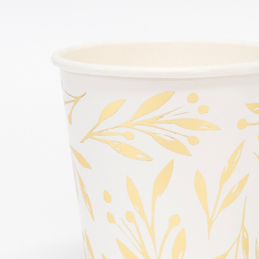 Our Christmas cups are decorated with gold foil for elegant looking Christmas tableware.