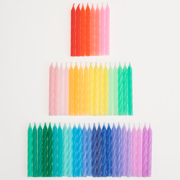 Add a rainbow of color to your birthday party supplies with a colorful felt garland, paper tablecloth and bright birthday cake candles. Image8